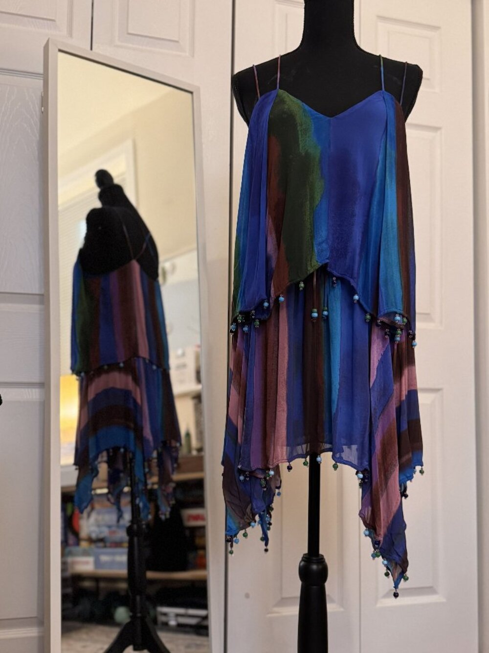 Multicolor, Boho, Asymmetrical Camisole and Skirt Set